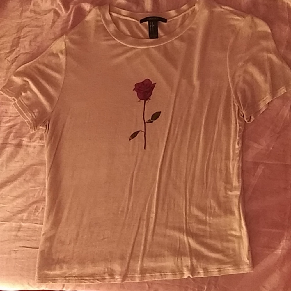 Forever21 White Short Sleeve Rose Graphic Tee